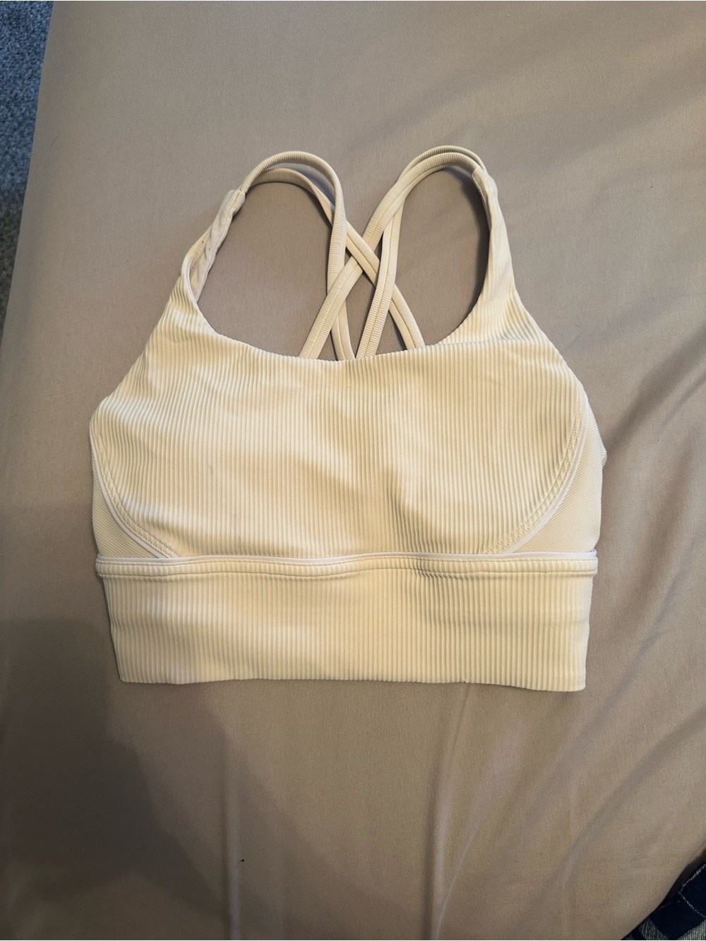 Lululemon Women's Cream Sports Bra (small laundry detergent stain on front)